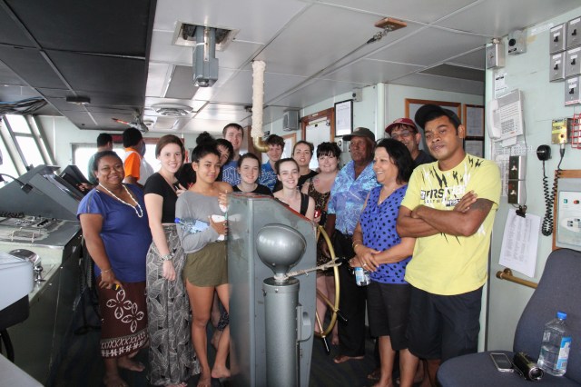 The team was invited into the captain's cabin