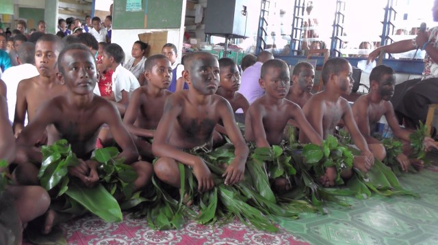 Students performing a meke - Fijian dance