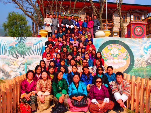 QUT students with teachers at a school in Bhutan