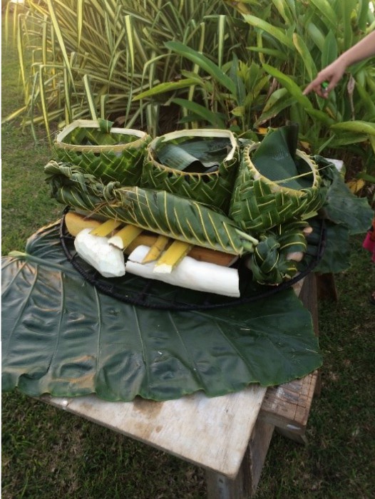 Fresh fish, chicken and pork is wrapped in palm fronds and banana leaves, and organic root crops including dalo and cassava lay beneath.