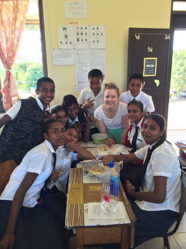 Amy with her students - sharing lunch