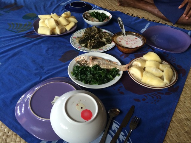 Fresh fish in lolo, and cassava from the family farm. Miri is an amazing cook!