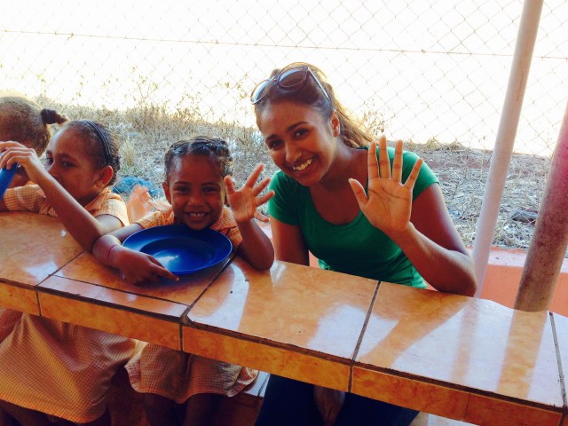 Gayle joining the children at lunch