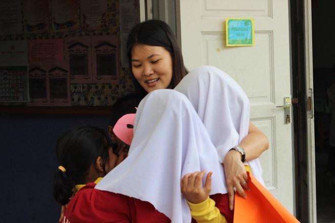 Congratulating my students for a job well done!